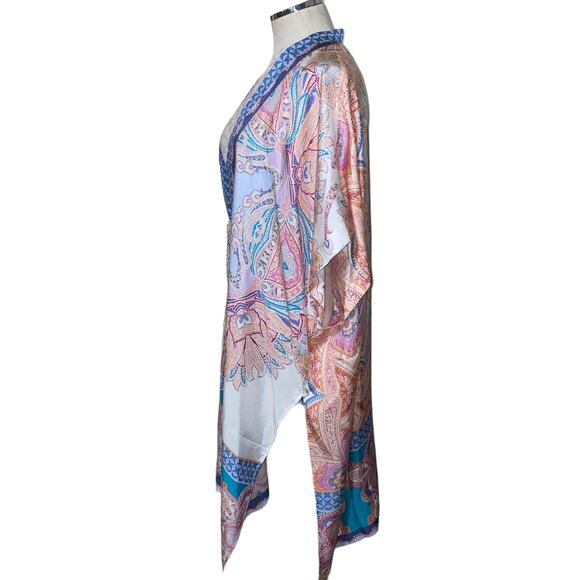 Chico's Silk Medallion Print Ruana Paisley Print Wrap Kimono with Tassel S/M - Picture 3 of 7